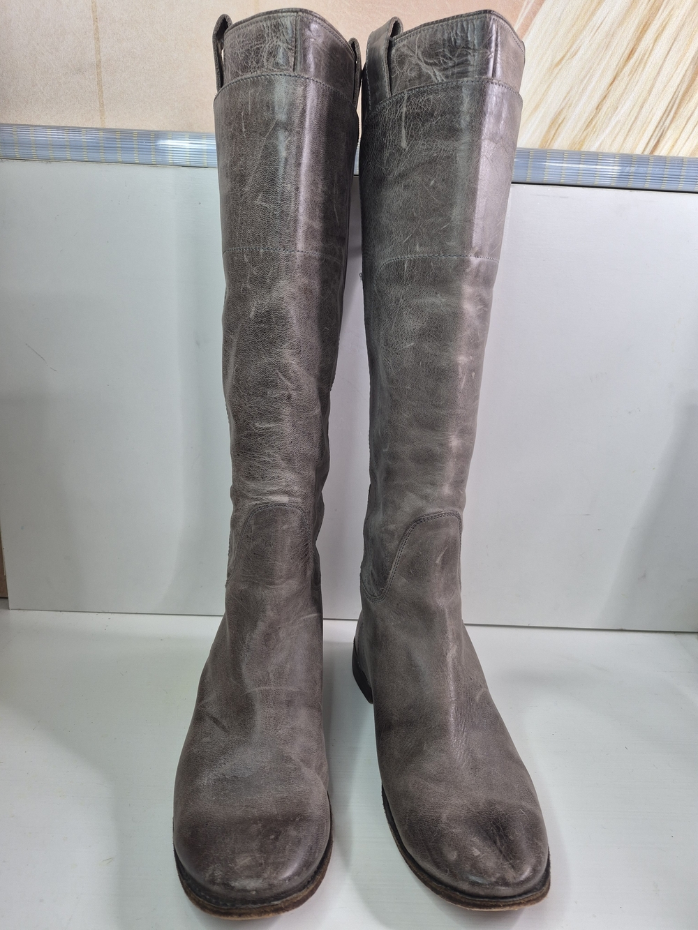 Frye Gray Leather Knee-High Women’s Boots